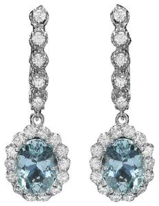 5.00ct Natural Aquamarine and Diamond 14k Solid White Gold Earrings