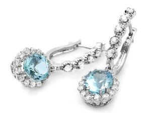 5.00ct Natural Aquamarine and Diamond 14k Solid White Gold Earrings