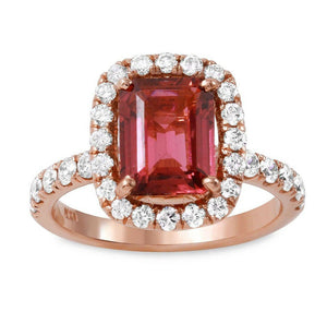 3.00 Carats Natural Tourmaline and Diamond 14k Solid Rose Gold Ring