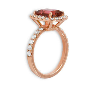 3.00 Carats Natural Tourmaline and Diamond 14k Solid Rose Gold Ring
