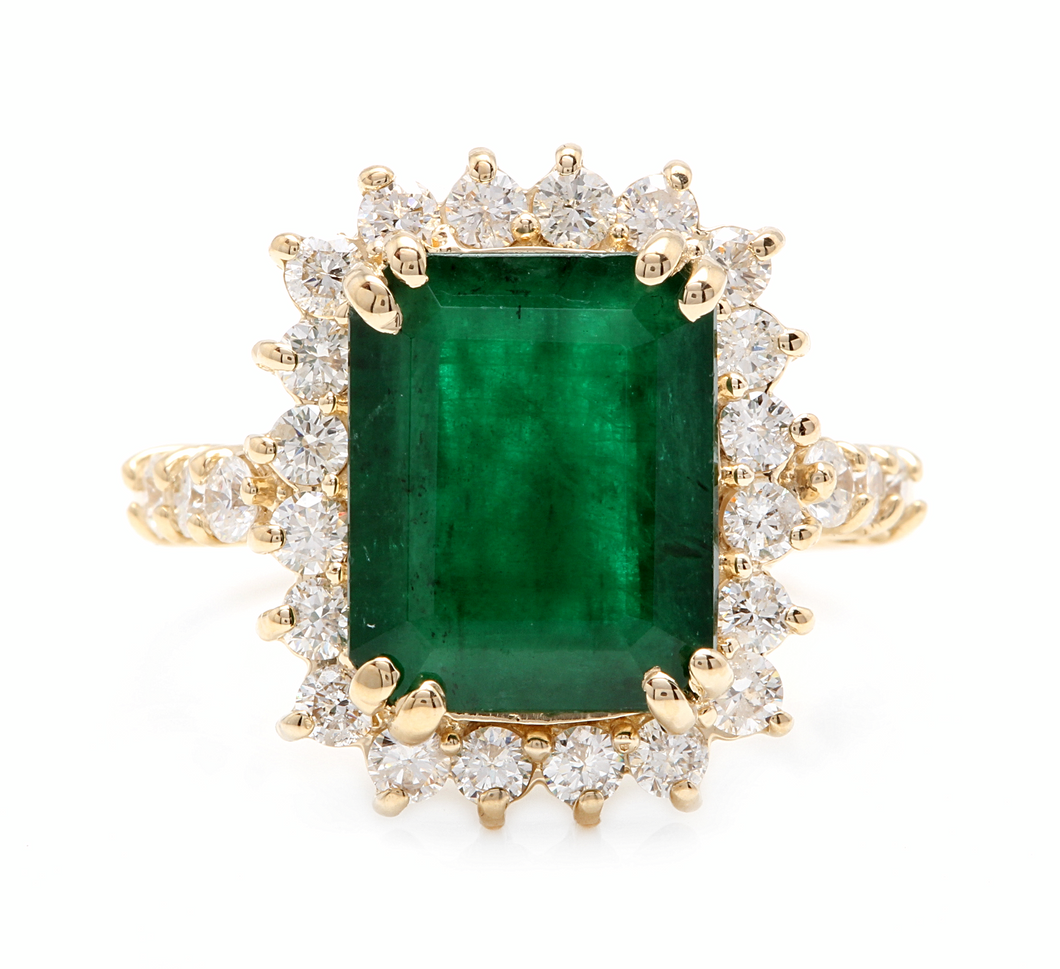 5.20ct Natural Emerald & Diamond 14k Solid Yellow Gold Ring