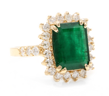 Load image into Gallery viewer, 5.20ct Natural Emerald &amp; Diamond 14k Solid Yellow Gold Ring