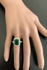5.20ct Natural Emerald & Diamond 14k Solid Yellow Gold Ring