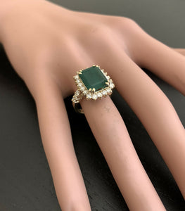 5.20ct Natural Emerald & Diamond 14k Solid Yellow Gold Ring
