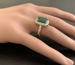 5.20ct Natural Emerald & Diamond 14k Solid Yellow Gold Ring