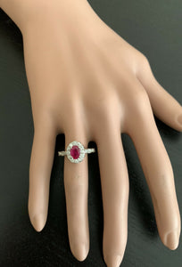 1.60 Carats Natural Red Ruby and Diamond 14k Solid White Gold Ring
