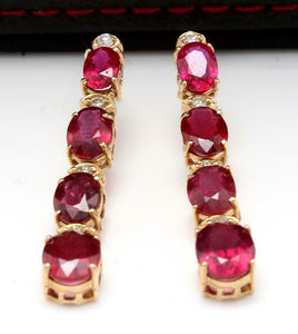 9.30ct Red Ruby and Diamond 14k Solid Yellow Gold Earrings