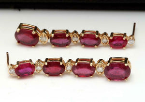 9.30ct Red Ruby and Diamond 14k Solid Yellow Gold Earrings