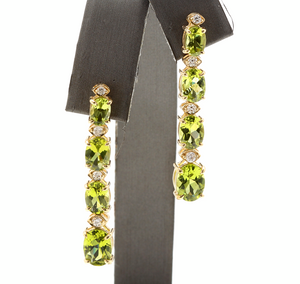 9.40ct Natural Peridot and Diamond 14k Solid Yellow Gold Earrings