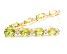 Load image into Gallery viewer, 9.40ct Natural Peridot and Diamond 14k Solid Yellow Gold Earrings