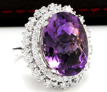 Load image into Gallery viewer, 17.52 Carats Natural Amethyst and Diamond 14K Solid White Gold Ring