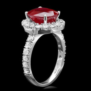 6.10 Carats Natural Red Ruby and Diamond 14K Solid White Gold Ring