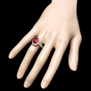 6.10 Carats Natural Red Ruby and Diamond 14K Solid White Gold Ring