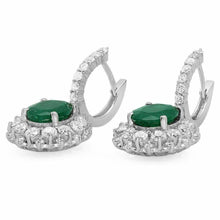 Load image into Gallery viewer, 7.60 Carats Natural Emerald and Diamond 14k Solid White Gold Earrings