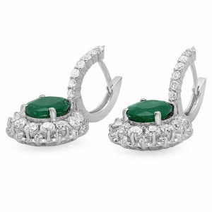 7.60 Carats Natural Emerald and Diamond 14k Solid White Gold Earrings