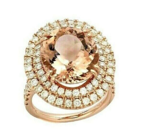 9.40 Carats Natural Morganite and Diamond 14k Solid Rose Gold Ring