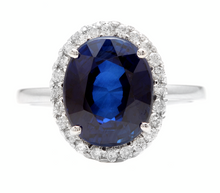 Load image into Gallery viewer, 6.35ct Lab Ceylon Blue Sapphire &amp; Natural Diamond 14k Solid White Gold Ring