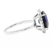Load image into Gallery viewer, 6.35ct Lab Ceylon Blue Sapphire &amp; Natural Diamond 14k Solid White Gold Ring