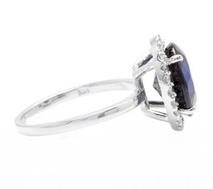 6.35ct Lab Ceylon Blue Sapphire & Natural Diamond 14k Solid White Gold Ring