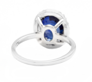 6.35ct Lab Ceylon Blue Sapphire & Natural Diamond 14k Solid White Gold Ring