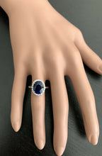 Load image into Gallery viewer, 6.35ct Lab Ceylon Blue Sapphire &amp; Natural Diamond 14k Solid White Gold Ring