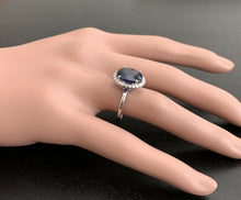 Load image into Gallery viewer, 6.35ct Lab Ceylon Blue Sapphire &amp; Natural Diamond 14k Solid White Gold Ring