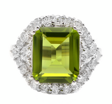 Load image into Gallery viewer, 9.00 Carats Natural Peridot and Diamond 14k Solid White Gold Ring