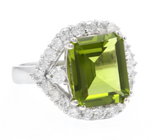 Load image into Gallery viewer, 9.00 Carats Natural Peridot and Diamond 14k Solid White Gold Ring