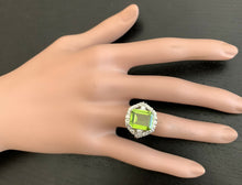 Load image into Gallery viewer, 9.00 Carats Natural Peridot and Diamond 14k Solid White Gold Ring
