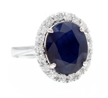 Load image into Gallery viewer, 8.80 Carats Natural Sapphire and Diamond 14k Solid White Gold Ring