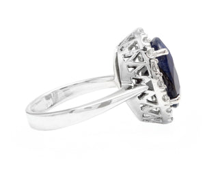 8.80 Carats Natural Sapphire and Diamond 14k Solid White Gold Ring