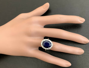 8.80 Carats Natural Sapphire and Diamond 14k Solid White Gold Ring
