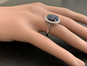 8.80 Carats Natural Sapphire and Diamond 14k Solid White Gold Ring