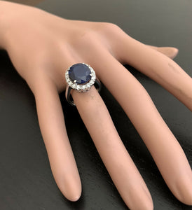 8.80 Carats Natural Sapphire and Diamond 14k Solid White Gold Ring