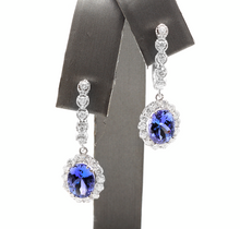 Load image into Gallery viewer, 5.25ct Natural Tanzanite and Diamond 18k Solid White Gold Earrings