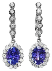 5.25ct Natural Tanzanite and Diamond 18k Solid White Gold Earrings