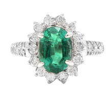 Load image into Gallery viewer, 4.30ct Natural Emerald &amp; Diamond 14k Solid White Gold Ring