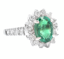 Load image into Gallery viewer, 4.30ct Natural Emerald &amp; Diamond 14k Solid White Gold Ring