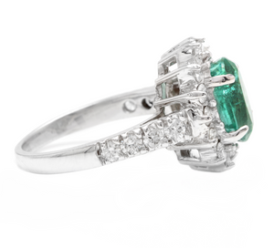 4.30ct Natural Emerald & Diamond 14k Solid White Gold Ring