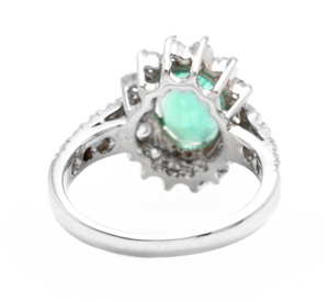4.30ct Natural Emerald & Diamond 14k Solid White Gold Ring