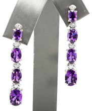 Load image into Gallery viewer, Exquisite 7.40 Carats Natural Amethyst and Diamond 14K Solid White Gold Earrings
