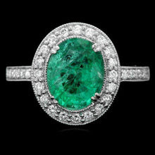 Load image into Gallery viewer, 2.70 Carats Natural Emerald and Diamond 14K Solid White Gold Ring