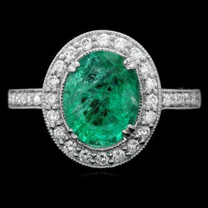 2.70 Carats Natural Emerald and Diamond 14K Solid White Gold Ring