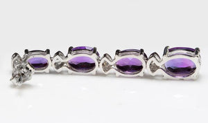 Exquisite 7.40 Carats Natural Amethyst and Diamond 14K Solid White Gold Earrings