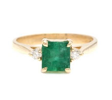 Load image into Gallery viewer, 1.28ct Natural Emerald &amp; Diamond 14k Solid Yellow Gold Ring