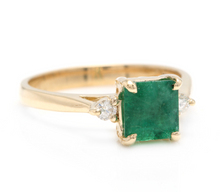 Load image into Gallery viewer, 1.28ct Natural Emerald &amp; Diamond 14k Solid Yellow Gold Ring