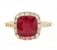 Load image into Gallery viewer, 4.60 Carats Red Ruby and Natural Diamond 14k Solid Yellow Gold Ring