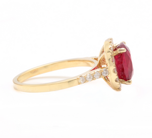 4.60 Carats Red Ruby and Natural Diamond 14k Solid Yellow Gold Ring