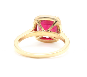 4.60 Carats Red Ruby and Natural Diamond 14k Solid Yellow Gold Ring