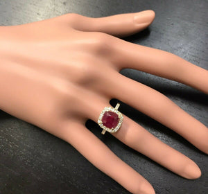 4.60 Carats Red Ruby and Natural Diamond 14k Solid Yellow Gold Ring
